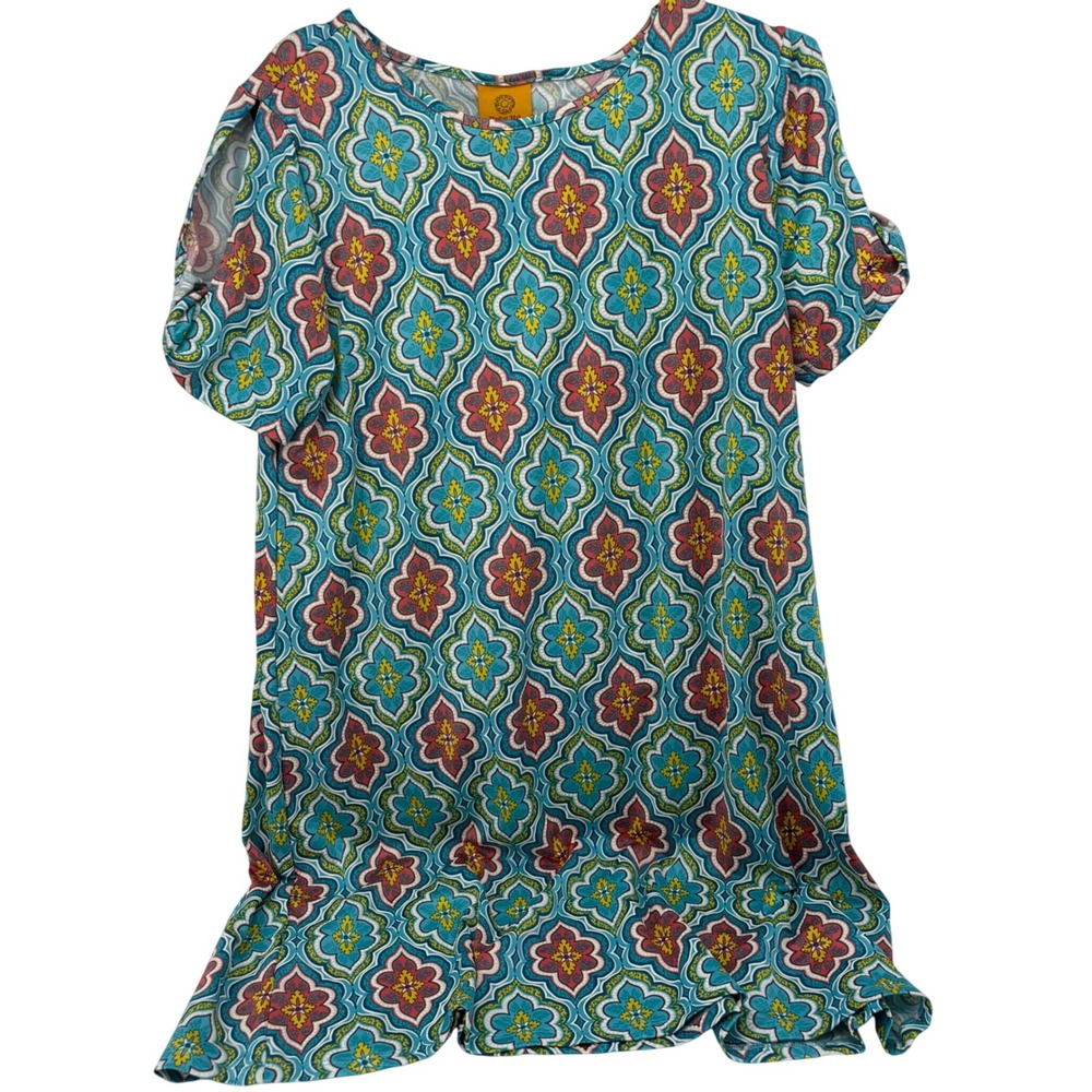 Ruby Rd Womens Turquoise Medallion Print Cold Shoulder Tunic Top Size M